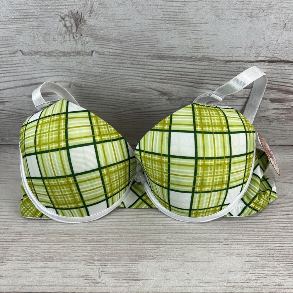 Rubii Lime Green Plaid Bra Style BR9638 Underwire Demi Cup Size 34D
